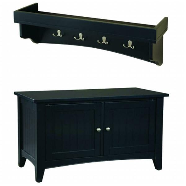 Bolton Furniture Shaker Cottage Storage Bench And Coat Hooks With Tray- Black ASCA0509BL